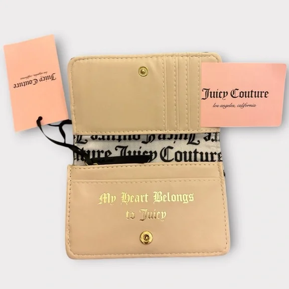 Juicy Couture Black and Olive Logo Card Holder with Gold Bow & Heart Charm - Picture 3 of 3